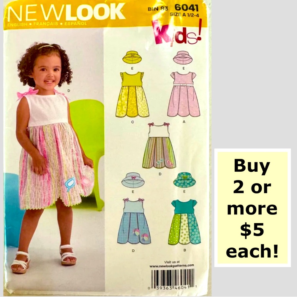 Simplicity New Look 6041 Toddler Uncut Pattern Dresses Hats (Sizes 1/2-4)